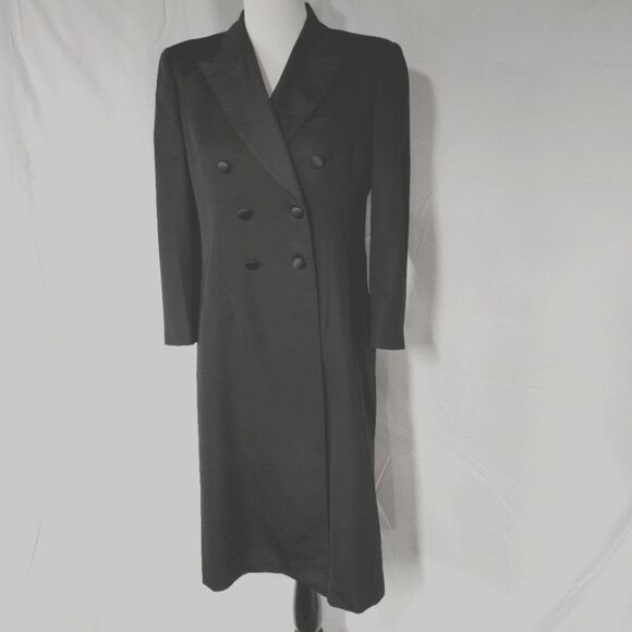 Alexander McQueen 2007 Vintage Black Wool Blend Tuxedo Style Long Coat Dress - Picture 2 of 16